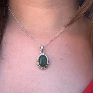 Sterling Silver Green Onyx Necklace: Oval Boho Pendant