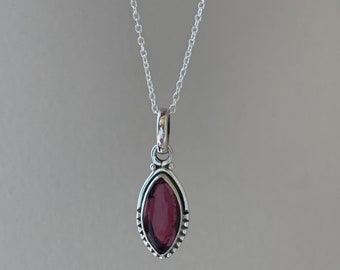 Garnet necklace, silver Garnet necklace, Boho necklace, Garnet Teardrop necklace, Sterling silver necklace, Gift for her, mother's day gift