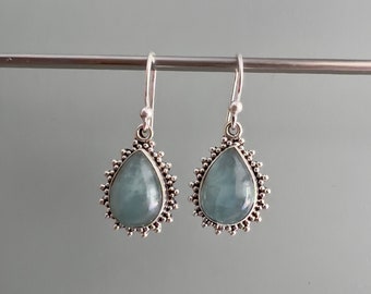 Sterling Silver Aquamarine Dangle Earrings: Boho March Birthstone