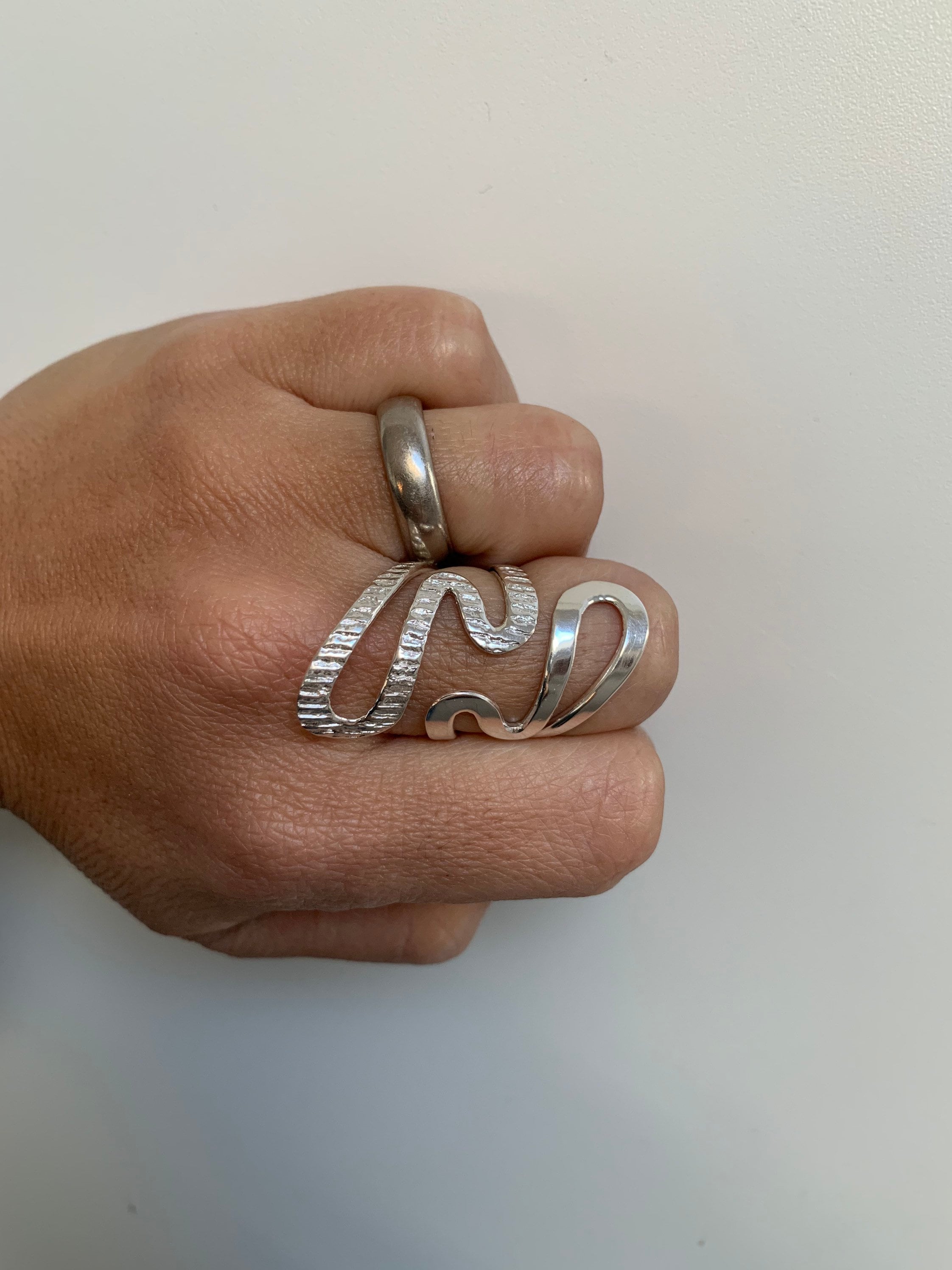 Adjustable Sterling Silver Swirl Ring: S-shape Wave Statement Ring