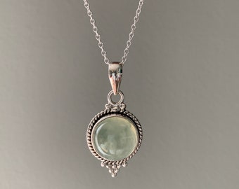 Sterling Silver Prehnite Necklace: Pale Green Healing Stone