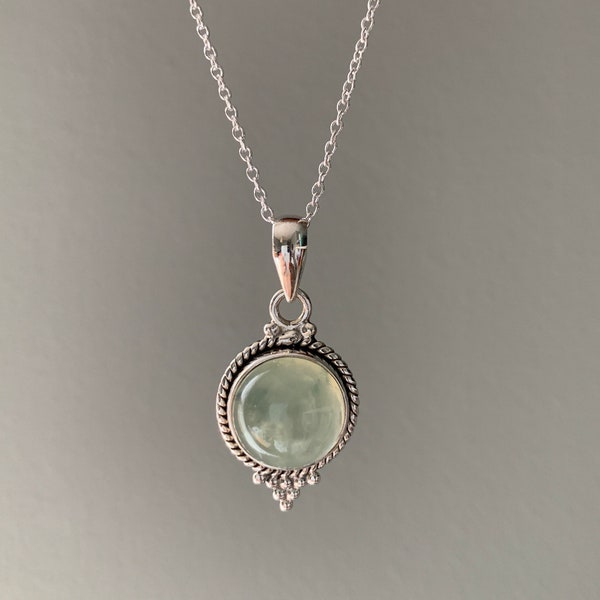 Prehnite  necklace, Delicate necklace, Boho necklace, prehnite oval necklace, Sterling silver prehnite necklace, healing stone, gift for her