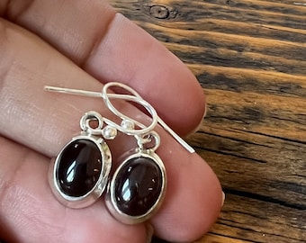 Oval Garnet Sterling Silver Earrings: January Birthstone Jewelry