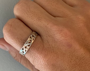 Sterling Silver Floral Band Ring, Stackable Ring