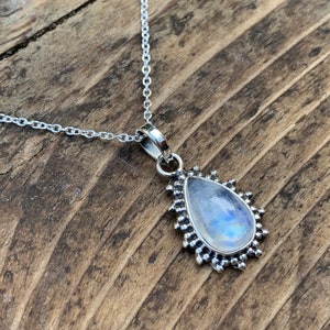Moonstone  necklace, Delicate necklace, Boho moonstone necklace, Rainbow moonstone  teardrop necklace, Sterling silver moonstone necklace