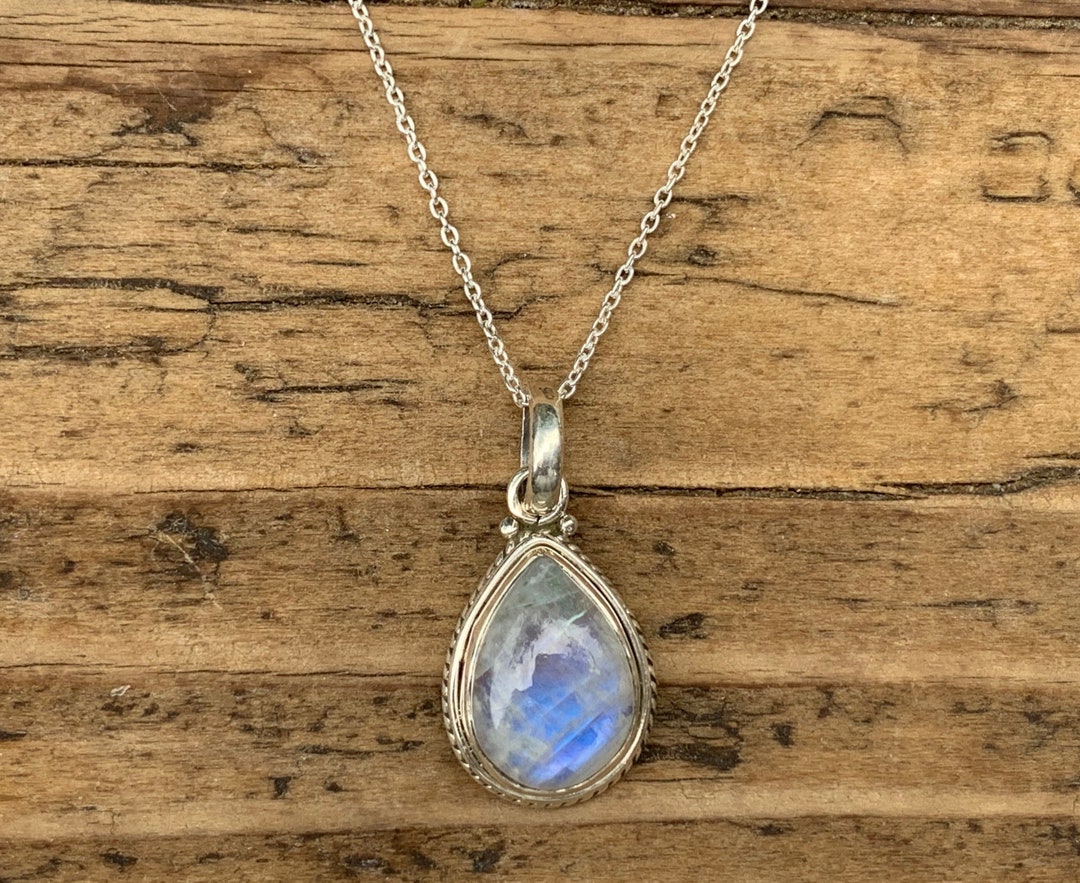 Sterling Silver Small Rainbow Moonstone Teardrop Pendant main image 0