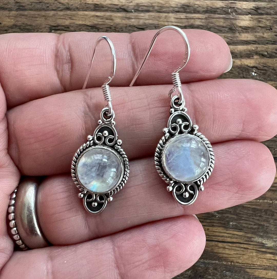Moonstone Earrings, Stunning Moonstone Drop Earrings, Rainbow Moonstone