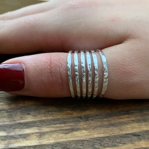 Sterling silver ring, 6 banded hammered silver ring, Thumb ring, silver ring, Adjustable silver ring,