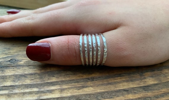 Sterling Silver Ring 6 Banded Hammered Silver Ring Thumb 