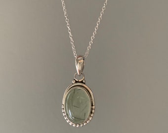 Prehnite  necklace, Delicate necklace, Boho necklace, prehnite oval necklace, Sterling silver prehnite necklace, healing stone, gift for her