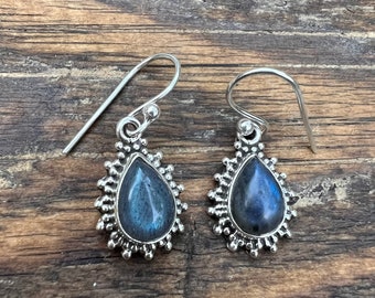 Sterling Silver Teardrop Labradorite Dangle Earrings, Labradorite Gifts