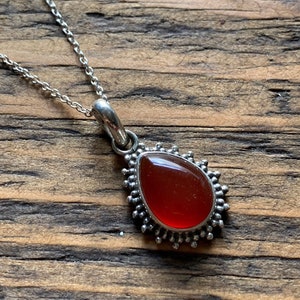 Carneoolketting sterlingzilver: Sunburst Boho Jewerly, geboortesteen augustus