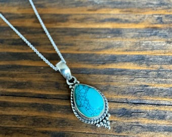 Sterling Silver Classic Turquoise Necklace: Delicate Minimalist