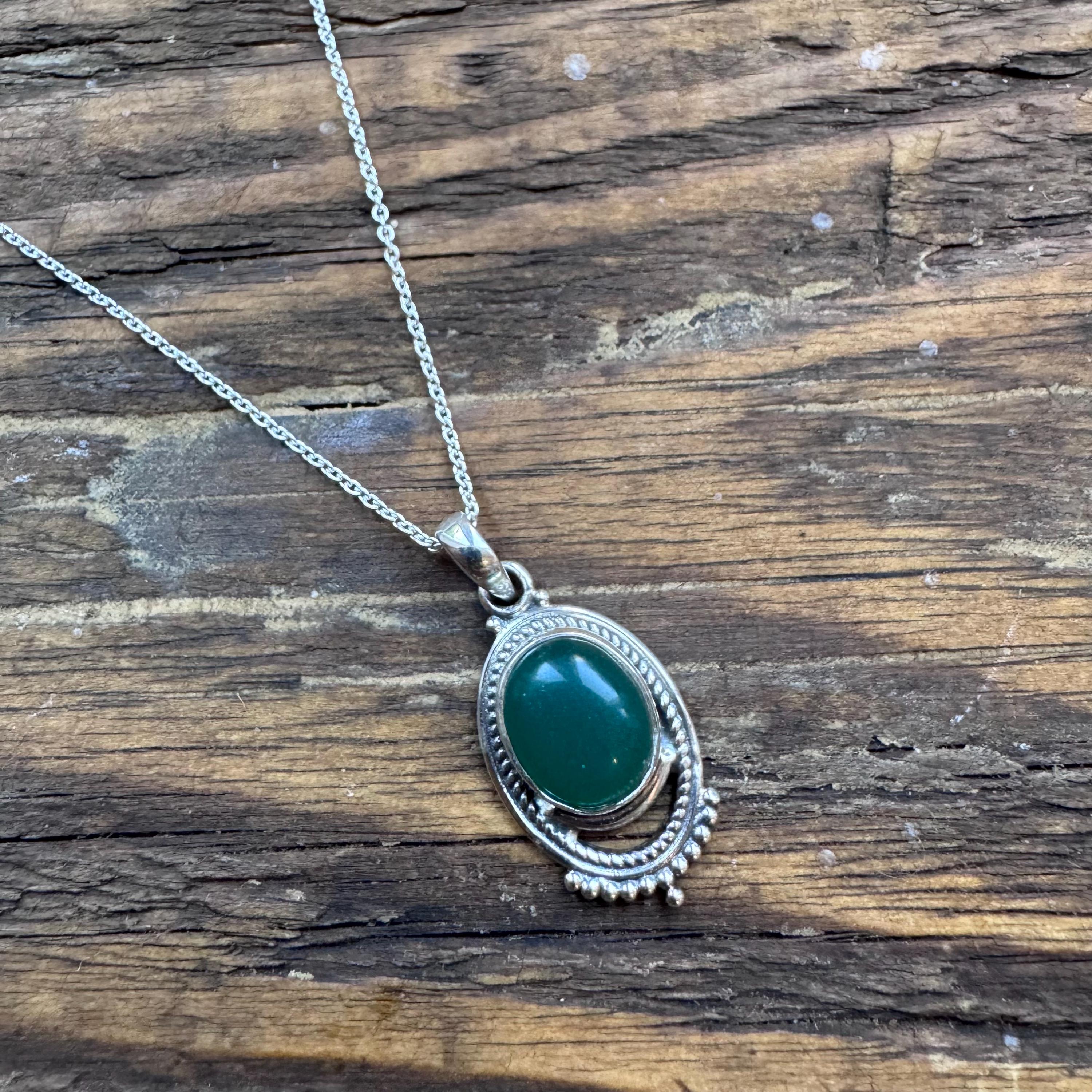 Sterling Silver Green Onyx Teardrop Necklace - Boho Delicate Sterling Silver Green Onyx Teardrop Necklace - Boho Delicate