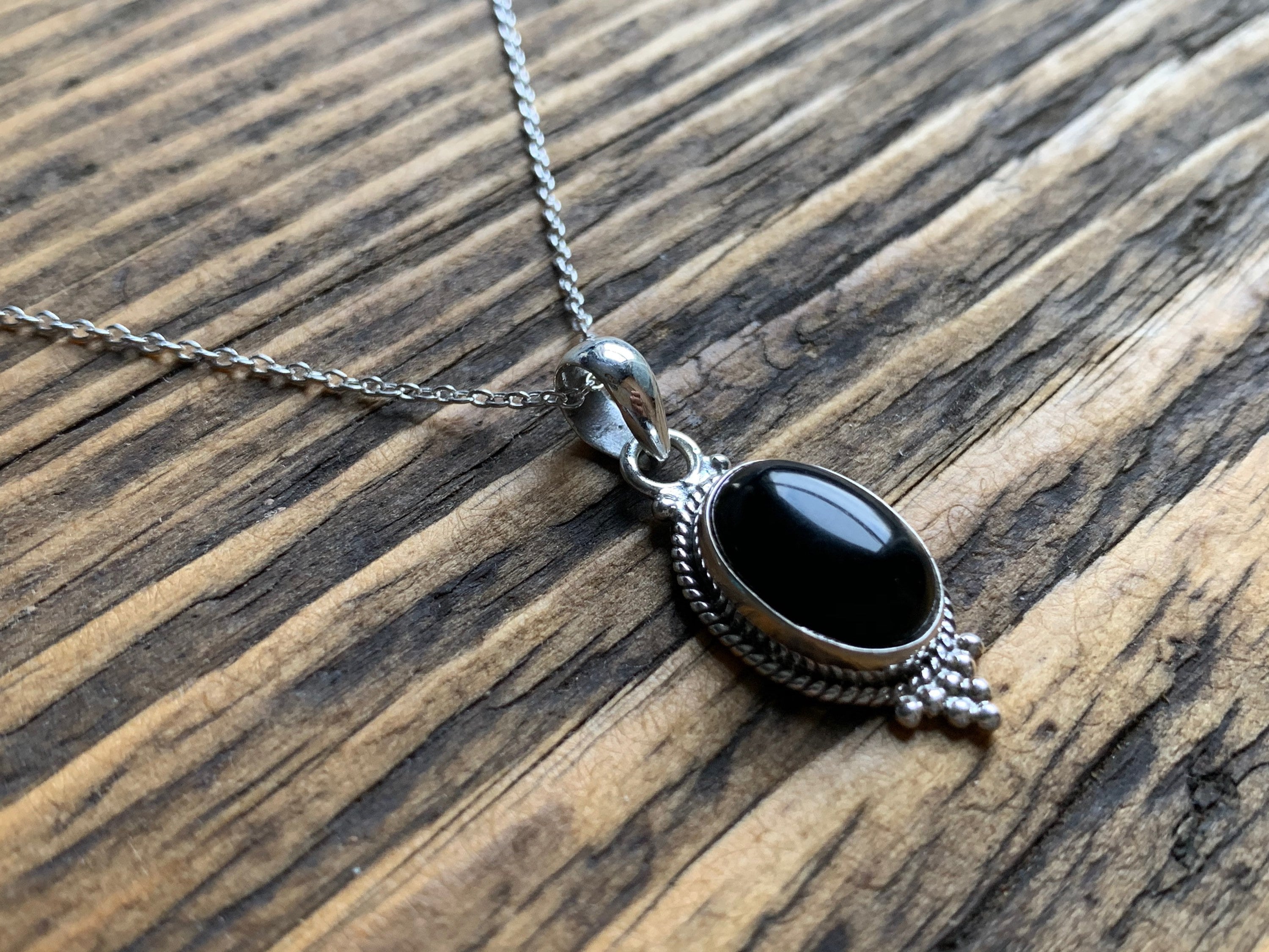 Black Onyx Necklace Delicate Black Onyx Necklace Boho Oval Etsy