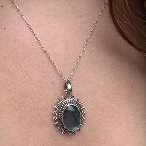 Faceted Labradorite necklace, Boho Labradorite necklace, Oval sun necklace Sterling silver, Gift for her, Labradorite boho necklace image 1