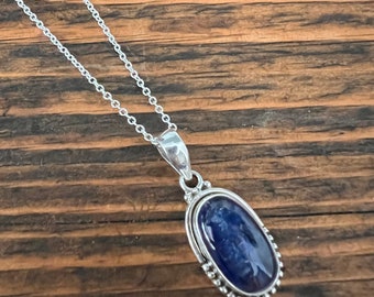 Collar de cianita de plata de ley: colgante de cianita azul, joyería para meditación.