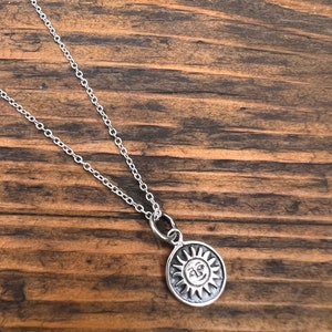 Silver sunburst necklace, delicate sun pendant,  sterling silver round sunburst design necklace, detailed sun necklace, ideal Christmas gift