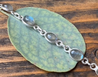 Dainty Labradorite Oval Sterling Silver Bracelet: Layering bracelet