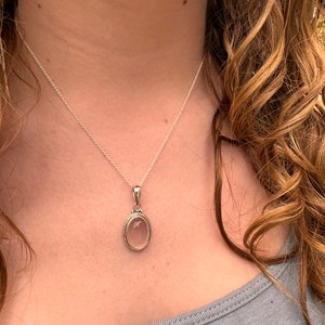 Rose quartz necklace, boho necklace,  rose quartz oval necklace, sterling silver pink  necklace, delicate necklace