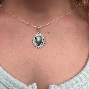 Labradorite necklace, Boho necklace, Labradorite oval necklace, Sterling silver labradorite necklace, Mother’s Day, Sun necklace