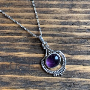 Amethyst necklace,  Amethyst boho necklace, Almond  shape amethyst necklace, sterling silver purple necklace, delicate necklace