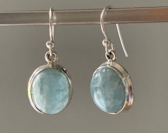 Aquamarine earrings, Boho aquamarine earrings, Boho dangle aquamarine earrings, Dangle flower earrings, Aquamarine birthstone