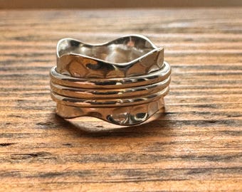 Hammered Sterling Silver Spinning Ring: Chunky Meditation Band