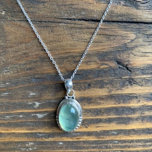 Prehnite necklace, Delicate necklace, Boho necklace, prehnite oval necklace, Sterling silver prehnite necklace, healing stone, gift for her image 5