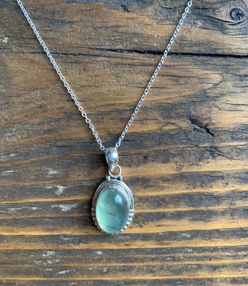 Prehnite necklace, Delicate necklace, Boho necklace, prehnite oval necklace, Sterling silver prehnite necklace, healing stone, gift for her image 5