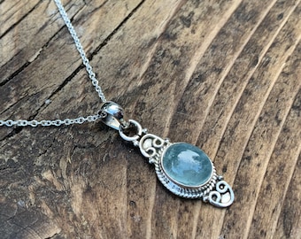 Sterling Silver Aquamarine Necklace: Natural Gemstone Boho Jewelry