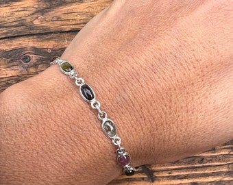 Dainty Sterling Silver Tourmaline Bracelet: Minimalist Gemstone Jewelry