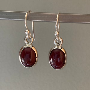 Garnet earrings, silver Garnet earrings, Boho garnet earrings, Oval garnet earrings, Sterling silver earrings, January birthstone