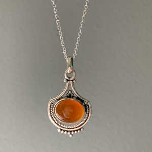 Sterling Silver Carnelian Necklace: Vintage Inspired Boho Gemstone Jewerly, August Birthstone