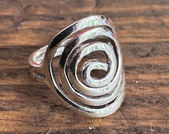 Sterling Silver Spiral Statement Ring: Handcrafted 925 Jewelry