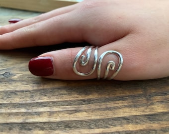 Adjustable Sterling Silver Thumb Ring: Spiral Wrap Design