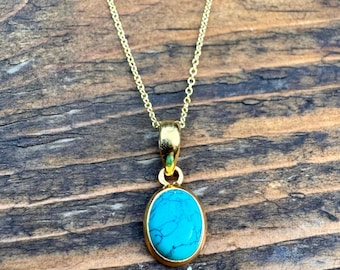 18K Gold Plated Sterling Silver Dainty Turquoise Necklace: Minimalist Jewelry, December Birthstone
