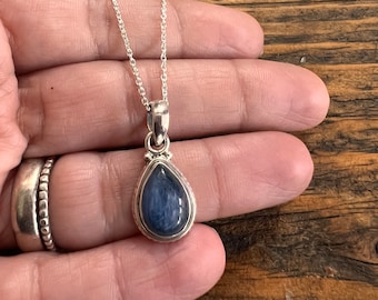Kyanite Sterling Silver Necklace: Teardrop Blue Kyanite Pendant