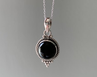 Sterling Silver Black Onyx Necklace, Delicate Boho Pendant