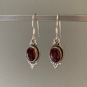 Garnet earrings, silver Garnet earrings, Boho garnet earrings, Teardrop garnet earrings, Sterling silver earrings, January birthstone