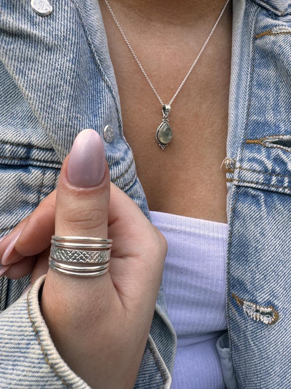 Anello A Fascia Larga In Argento Sterling, Anello Lungo Regolabile