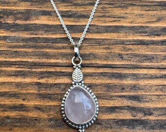 Rose quartz necklace, boho necklace, sun rose quartz oval necklace, sterling silver pink  necklace, delicate necklace