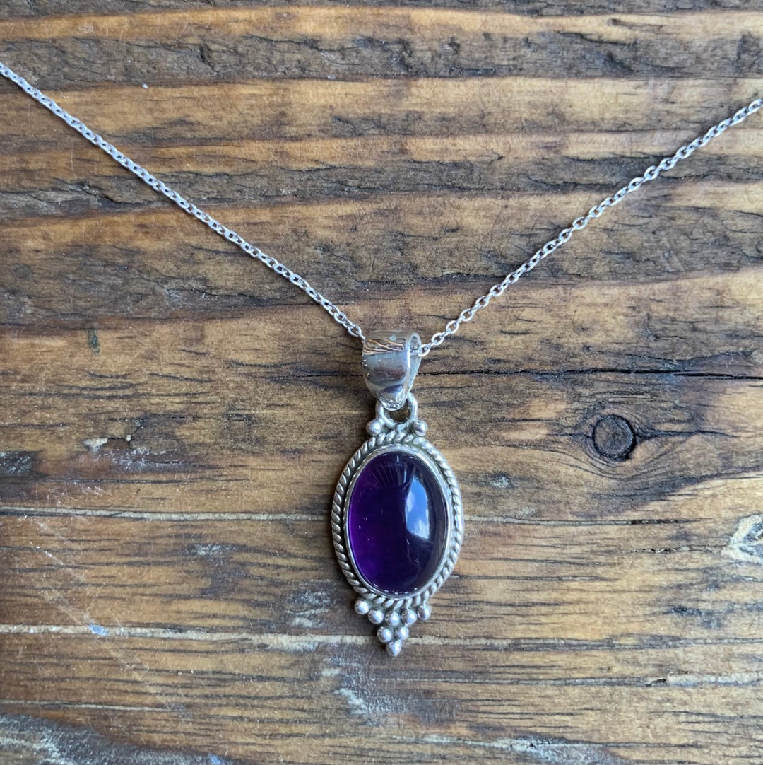 Collana Artigianale In Argento 925 Con Ciondolo Ovale In Ametista E Onice – Gioiello Boho Donna