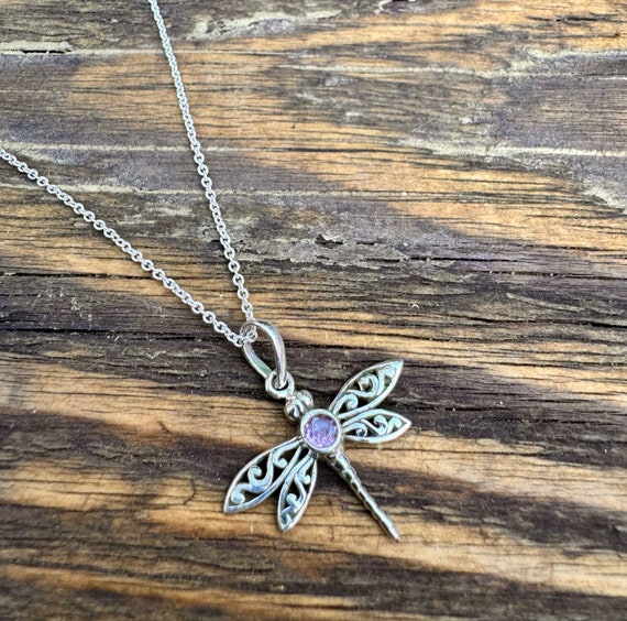 Collana Con Ciondolo Libellula In Argento 925, Catena 50,8 Cm - Elegante E Brillante