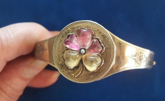 Victorian Silver Locket Bracelet With Rock Crysta… - image 4