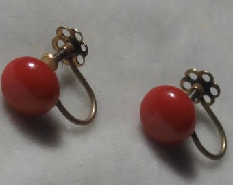 Vintage Ox Blood Coral Button Earrings