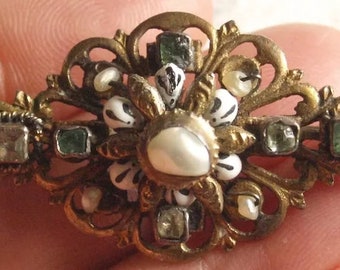 Austro Hungarian Pearl and Emerald Brooch