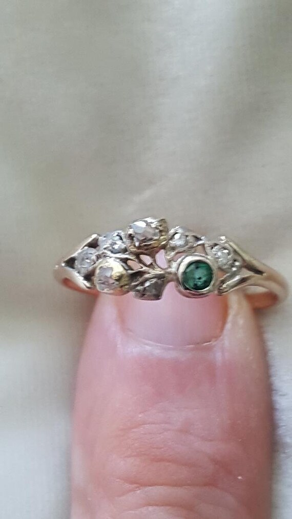 Petite Georgian Giardinetti Ring Diamonds and Eme… - image 4