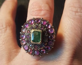 Antique Ruby And Emerald Ring, Very Ornate