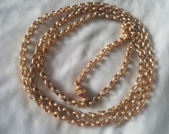Georgian Pinchbeck Long Chain With Garnet Clasp